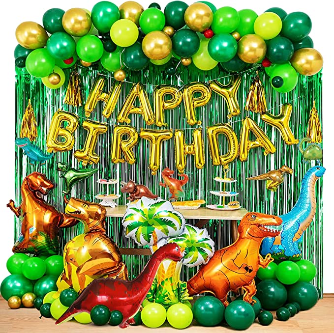 "Happy Birthday" dinosaur balloon garland