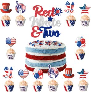 Red White & TWO cupcake and cake toppers
